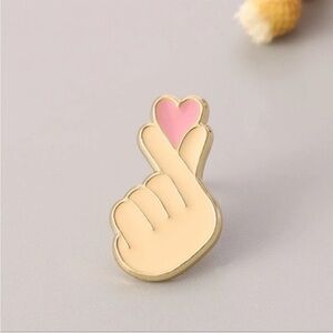 Korean Finger Heart With Light Pink Heart 🩷 Enamel Pin